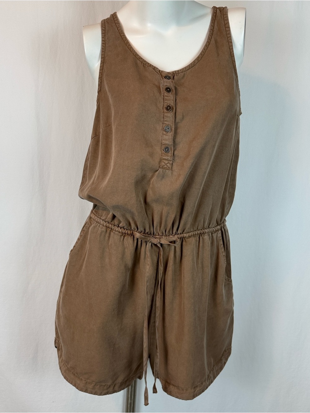 Bêcool Women's Size Small Brown Sleeveless Drawstring 100% Tencel Lyocell Romper